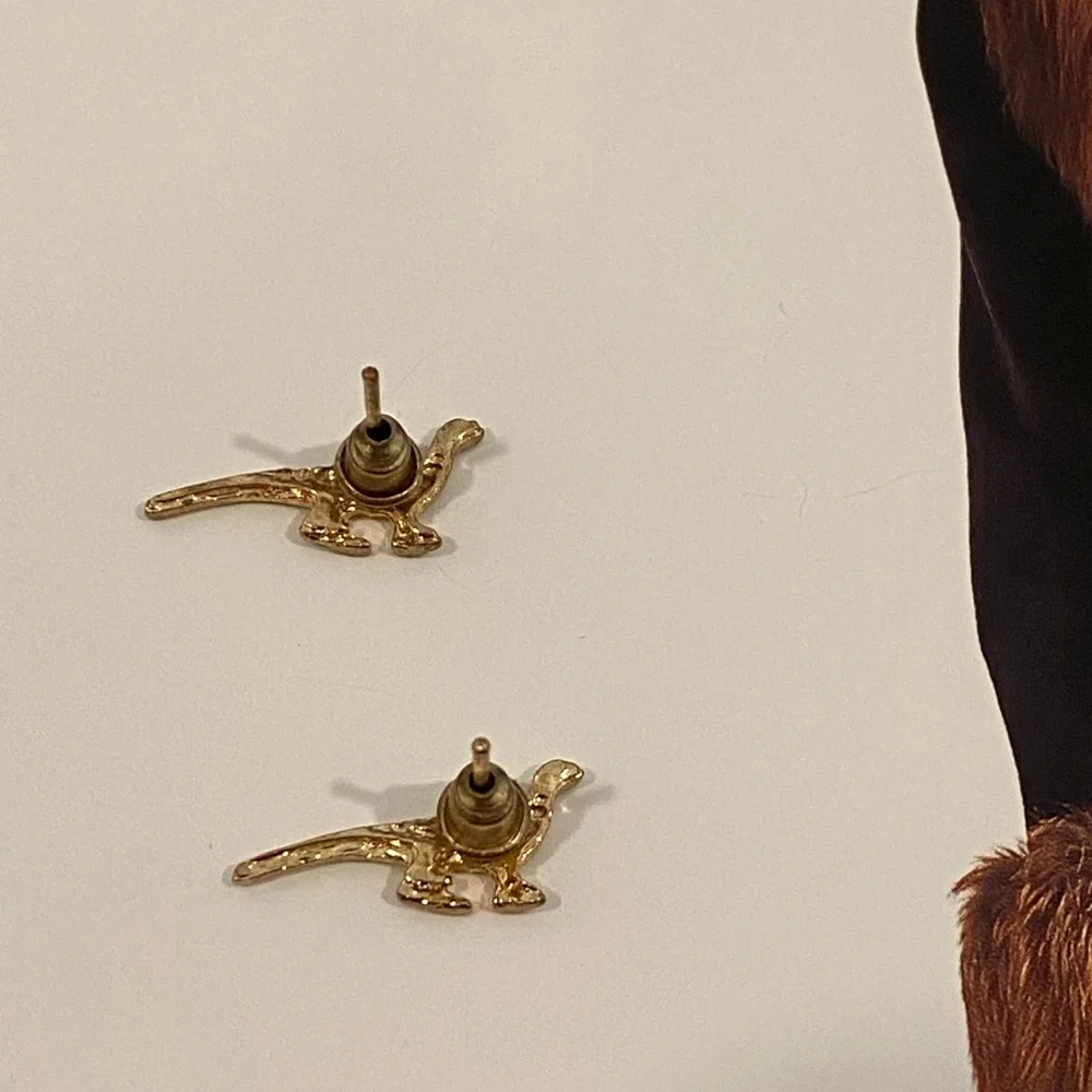 Gold Dinosaur Stud Earrings - Picture 4 of 4